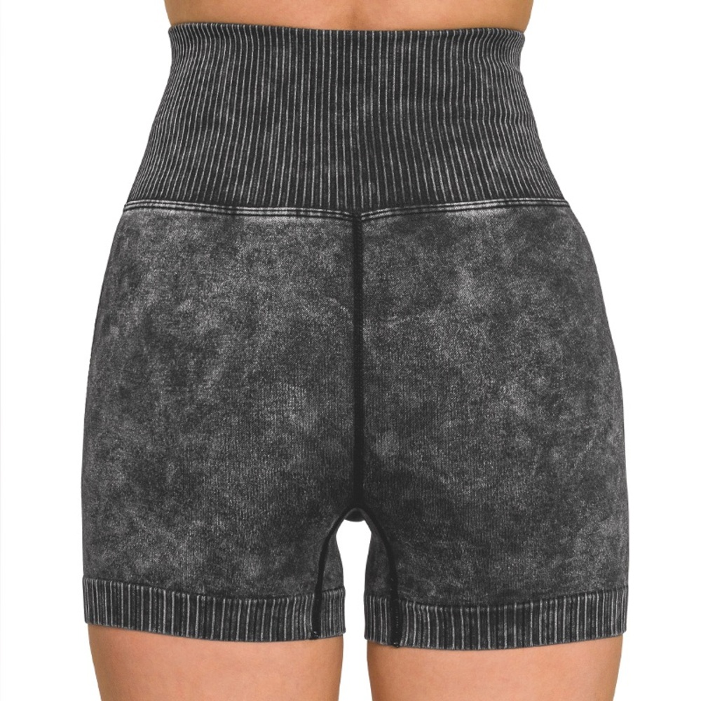 Washed Seamless High Waisted Shorts in Black - Picture 3 of 3
